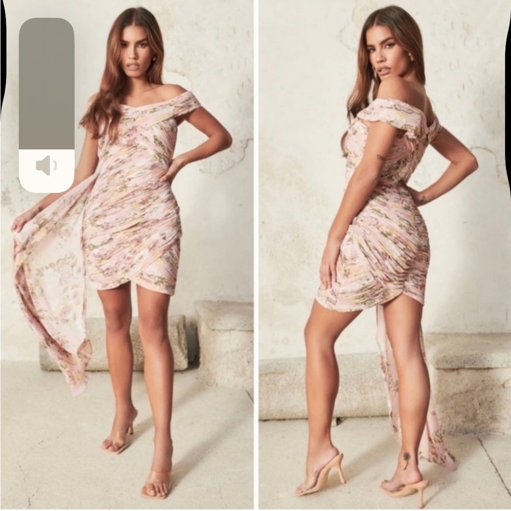 Lavish Alice Elegant Pink Off-Shoulder floral mini Dress